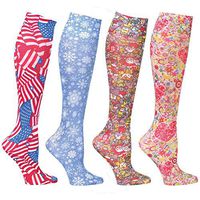 Women's Mild Compression Wide Calf Knee High Support Socks - Fun Print Set of 4