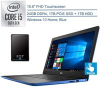 2020 Dell Inspiron 15 3000 15.6" FHD Touchscreen Laptop Computer, 10th Gen Intel Quad-Core i5-1035G1(Beats i7-7500U), 24GB DDR4, 1TB HDD+1TB PCIE SSD, Blue, Windows 10+EST 500GB External Hard Drive