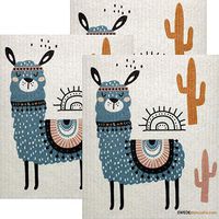 Blue Llama Set of 3 Swedish Dishcloths | ECO Friendly Sponge Cloth | Paper Towel Replacement