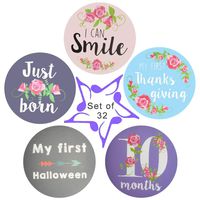 Baby Monthly Stickers, 32 Pack Floral Monthly Milestone Stickers,Newborn Stickers & Monthly Stickers for Recording Baby's Growth (Set of 32)