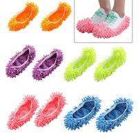 Esoes 5 Pairs Mopping Shoe Cover Floor Mop Slippers Floor Cleaner Reusable Lazy Shoe Cover Chenille Mopping Shoe Cover Suitable for Kitchen Bathroom Living Room Floor(1 Green Blue Purple Pink Orange）
