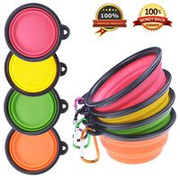 PetBonus 4-Pack Silicone Collapsible Dog Bowls, BPA Free and Dishwasher Safe, Portable and Foldable Travel Bowls-with 4-Color Carabiners Per Set