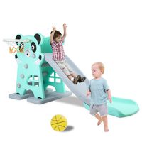 LAZY BUDDY Kids Slide, Sturdy Toddler Playground Slipping Slide Climber for Indoor Outdoors Use, Children Toy Playset with Basketball Hoop for Outside Games, Playground Equipment Set