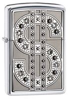Zippo Bling Emblem Pocket Lighter, Brushed Chrome
