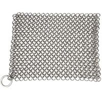 Lajer Stainless Steel Cast Iron Cleaner Cookware Scrubber, Skillet Grill Scraper with Hanging Ring Anti-Rust 7.5" x 6" Square (Silver)