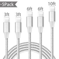 iPhone Charger, MFi Certified Lightning Cable 5 Pack 3FT 3FT 6FT 6FT 10FT Extra Long Nylon Braided USB Charging & Syncing Cord Compatible iPhone 11/11Pro/11Pro Max Xs/Max/XR/X/iPad/Nan - Silver Gray