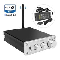 AIYIMA 2.0 CH Bluetooth 4.2 HiFi Stereo Audio Amplifier & TPA3116 Class D Integrated Amp with Bass and Treble Control & Power Supply (Silver)