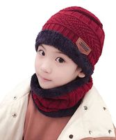 Winter Hats Scarf for Boys Girls (5-14 Years) Warm Snow Knit Beanie Windproof HINDAWI Circle Scarf Kids Slouchy Skull Cap Red