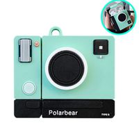 IPLUS 3D Cartoon AirPods Case, Super Cute Camera Shape Flexible Rubber Cover, Soft Silicone Protective Airpods 1 & 2 Stand Mini Bag with Keychain (Camera-Green)