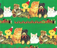 Cats Teddy Bears and Trains Christmas Gift Wrap and Gift Tags