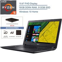 2020 Acer Aspire 3 15.6" FHD Laptop Computer, AMD Ryzen 5 2500U Quad-Core Up to 3.6GHz (Beats I7-7500U), 16GB DDR4 RAM, 512GB SSD, 802.11AC WiFi, Black, Windows 10, EST USB External DVD + Accessories