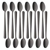 BUY&USE 12 PCS Ice Teaspoons 8-Inch Long Handled Cold Drink Spoons Stirring Spoons for Restaurant/Catering, Black Flatware Set