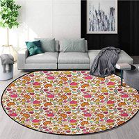 RUGSMAT Tea Party Modern Washable Round Bath Mat,Retro Style Kitchen Things Pattern Cups and Pots Delicious Cakes Colorful Candies Non-Slip Bathroom Soft Floor Mat Home Decor,Round-63 Inch