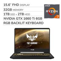 ASUS TUF Gaming 2019 15.6'' FHD Laptop Notebook Computer, AMD Ryzen 7 R7-3750H 2.3GHz, GTX 1660 Ti 6GB Graphics, 32GB RAM, 1TB SSD, 2TB HDD,RGB Backlit Keyboard,Wi-Fi,Bluetooth, Webcam,HDMI,Win 10