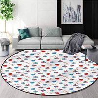 RUGSMAT Christmas Luxury Round Area Rugs,Xmas Cones Ornaments Bedroom Home Shaggy Carpet Round-51