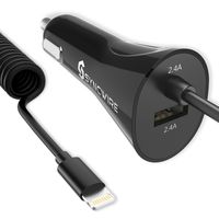 iPhone Car Charger - Syncwire 4.8A/24W USB Car Charger Adapter with Coiled MFI Lightning Cable for iPhone Xs, Max, XR, X, 8, Plus, 7, Plus, 6S, Plus, Ipad & More - Black