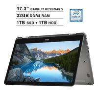 Dell Inspiron 7773 17.3 Inch FHD 2-in-1 Touchscreen Laptop (Intel Quad Core i7-8550U up to 4.0 GHz, 32GB RAM, 1TB SSD (Boot) + 1TB HDD, GeForce MX150 2GB, Backlit Keyboard, Win 10) (Renewed)