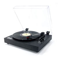 VMO Retro Record Player for 33/45/78 RPM Vinyl Records,Bluetooth Belt-Drive Turntable with Built-in Hi-Fi Stereo Speakers,Black