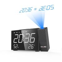 ESHOWEE Projection Alarm Clock, FM Radio Clock,7''LED Display with Dimmer, Dual Alarm with USB Charging Port, 12/24 Hours,AC Powered Backup Battery for Clock