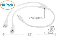 Aurum Cables 3 Prong 1-to-2 Power Cord Splitter Cable - Power Extension Cord - Cable Strip Outlet Saver - Outlet Splitter Electrical Cord - 3 Ft - 16AWG - UL approved - White - 10 Pack