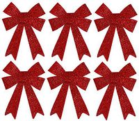Iconikal Luxury No-Mess Glitter Christmas Bow 9 x 12-inches, 6 Pack - Red