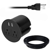 Desktop Power Grommet with USB，Recessed Power Grommet 2 AC Outlets and 2 USB Ports 6.56'ft Heavy Duty Power Cord Round Socket (Black)