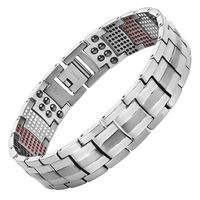 YISHENGTONGBAO Men's Health Magnetic Bracelet for Men Silver Plated Pure Titanium Bangle Magnetic Ion Germanium Far Infar Red Bracelets,B