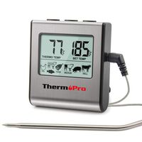 ThermoPro TP-16 Digital Cooking Food Meat Thermometer for Smoker Oven Kitchen Candy BBQ Grill Thermometer Clock Timer with Stainless Steel Temperature Probe, Large LCD Display, Standard, Silver