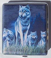 Metal Cigarette Case Wolf Design - Book Open Style - Fits Kings