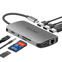 USB C Hub Adapter, ONTOTL 9 in 1 Aluminum Thunderbolt 3 Adapter Type C Hub with 4K HDMI Output, 1000M Ethernet Port, USB-C Charger Port, 3 USB 3.0, SD & TF, 3.5mm Audio/Mic for Apple MacBook Pro
