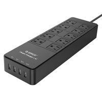 ORICO 10 Outlet Home/Office Power Strip Surge Protector with 5-Foot Cord and 4 USB Intelligence Charging Ports (5V6.8A 34W) -Black（TPC-10A4U）