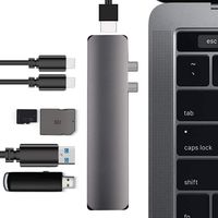 Hieagle USB C Hub Adapter,7 in 1 Dual Type-C Docking Station Thunderbolt 3 Hub for 2016/2017/2018 MacBook Pro with 100W Power Delivery,USB-C,4K HDMI,2xUSB3.0,SD and MicroSD Card Reader (Space Gray)