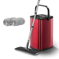 ZCXBHD 2 In 1 Flat Mop And Bucket Set System For Floor Self Cleaning & Drying 360 Degree Rotate With Drain Water Hole Replacement Microfibre Pad Stainless Steel Pole (Color : Red, Size : A)