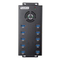 Sipolar 10 Port USB 3.0 Hub - Super Speed USB Splitter - 2.1A Charging for 10 Mobile/Ipad - USB 3 Hubs with 12V 10A Power Adapter - Cooling Fan - Mouting Brackets - LED Indication - Metal Casing