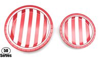 100 Count Red and White Stripes Paper Plates | 50~9" Dinner Paper Plates | 50~7" Dessert Paper Plates Carnival Party Theme