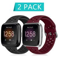 XFYELE Sport Band Compatible with Fitbit Versa/Versa 2 / Versa Lite/SE, Soft Breathable Silicone Strap Replacement Wristband with Multiple Colors for Men Women (Black & Dark Red)