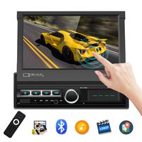 Single Din Car Stereo Navigation Car Radio 7" Motorized Touch Screen Bluetooth Head Unit Support GPS/FM Radio/AUX-in/USB/SD/Android iOS Mirror Link + 12 IR Car Backup Camera + Wireless Remote