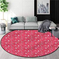RUGSMAT Hearts Round Kids Rugs,Swirly Branches Retro Curves Lifts Basket Swivel Chair Pad Coffee Table Rug Round-63