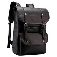 Pahajim Large Capacity Vintage College Bookbag Laptop Faux Leather Backpack Office Fashion Backpack For Men Women(Black)