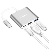USB C to HDMI Adapter TVASTIC USB C Hub with HDMI+USB 3.0+USB C 3.1 Power Delivery Port 4K UHD Display USB Type C HDMI Adapter Compatible Samsung S8/Note8, New MacBook, Chromebook Pixel More(Silver)