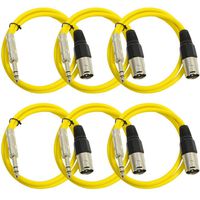 Seismic Audio SATRXL-M2Yellow6 2-Feet XLR Male to 1/4-Inch TRS Patch Cables - Yellow
