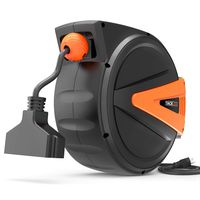 TACKLIFE Cord Reel with 50 + 4.5 ft Retractable Extension Cord, 14AWG, 3C SJTOW, 3 Electrical Outlets, 180° Swivel Mounting Bracket, Adjustable Stopper - GCR2A