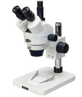 AmScope SM-1TSZ Professional Trinocular Stereo Zoom Microscope, WH10x Eyepieces, 3.5X-90X Magnification, 0.7X-4.5X Zoom Objective, Ambient Lighting, Pillar Stand, Includes 0.5X and 2.0X Barlow Lenses