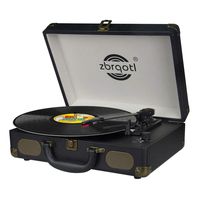 Vinyl Record Player - Vintage Suitcase Turntable 3 Speed for 7〞10〞12〞 LP Bluetooth 2 Stereo Speakers 9V 1.5A DC in Standard RCA Headphone Outputs,Black (Black) (Black)