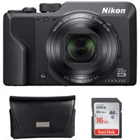 Nikon Coolpix A1000 16MP 35x Optical Zoom 4K Compact Digital Camera Bundle with Ultra SDHC 16GB UHS Class 10 Memory Card and All Weather Sport Camera Case with Carabiner