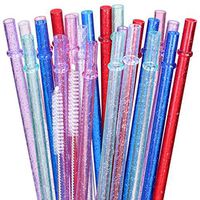 Angole 24 Pcs 11 Inch Reusable Plastic Straws Glitter Party Wedding Holiday Drinking Straw for Tumbler 2 Cleaning Brush Include