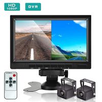 1080P HD Backup Camera 7''Monitor with DVR Highway Monitoring System Support Dual Split Screen for Trailers,RVs,Trucks,Campers with 2 Backup Cameras IP68 Waterproof Color Night Vision