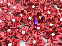 50pcs Satin Nine Plus Drill Ribbon Flowers with Appliques Craft DIY Wedding (B)