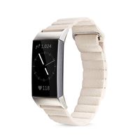 Shangpule Compatible for Fitbit Charge 3 and Charge3 SE Bands, Genuine Leather Loop Band with Unique Magnetic Replacement Wristbands Strap for Women Men Small Large (Beige)