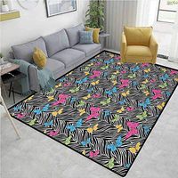 YucouHome Zebra Print Floral Area Rug Soft, Colorful Butterflies on Zebra Abstract Print Summer Jungle Floral Artwork, Durable Rugs - Living, Dinning, Office, Rooms & Bedrrom, Hallway Carpet(3'x 8')